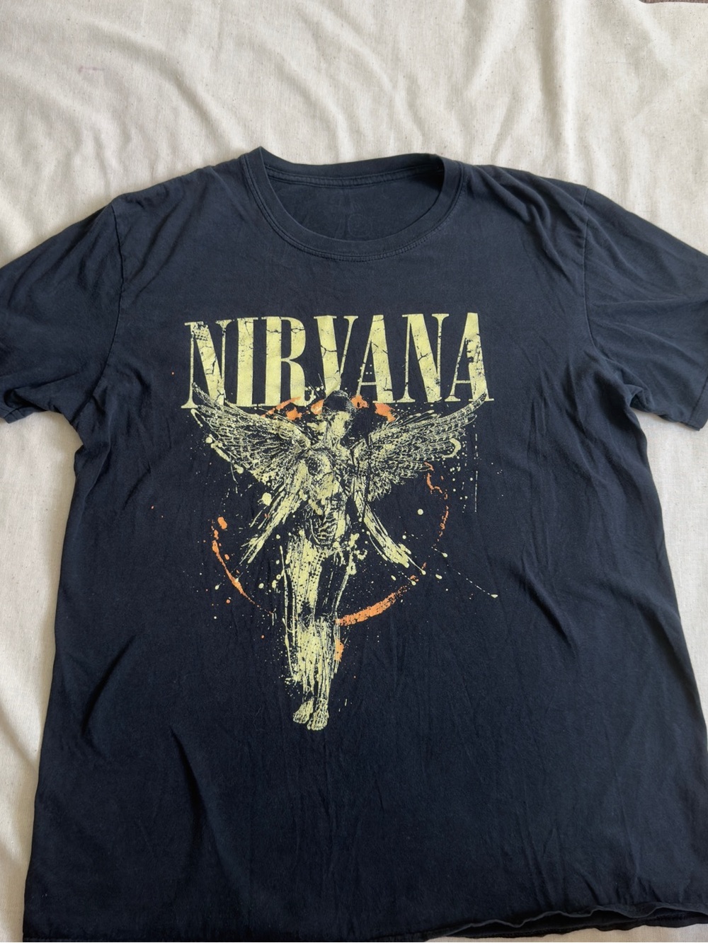 NIRVANA Black Tee with Yellow and Orange Graphic